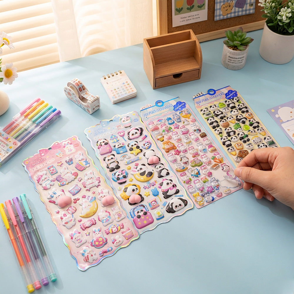 かわいさ満点!パンダ、ウサギ3Dシール_豪華4枚セット(送料無料)