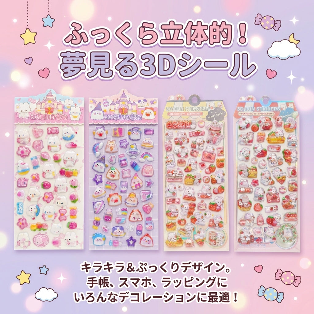 ついつい触りたくなる！ゆるかわキャラのぷっくりエポキシシール 4種（送料無料）
